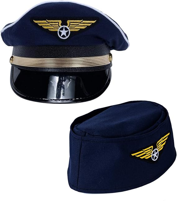 Tigerdoe Pilot Hat - 2 Pack - Captain Pilot Hats - Pilot and Flight Attendant Costume - Couples Costumes