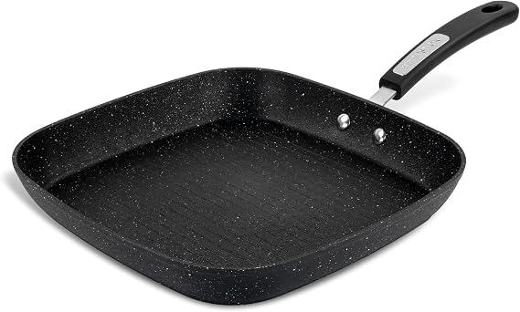 Scoville NEVERSTICK 28cm Square Grill Pan, Non-Stick Griddle Pan for Grilling & Searing, Suitable for All Hobs Including Induction, Raised Ridges for Char-Grilling, PFOA Free, Dishwasher Safe, Black