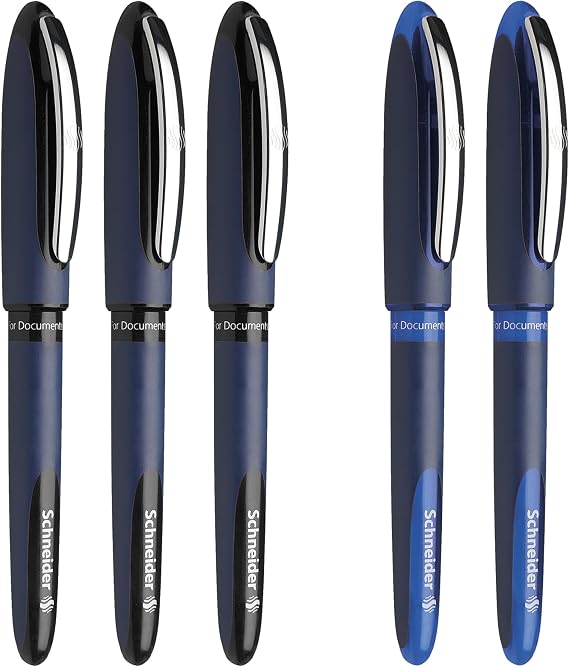 Ascendesk Schneider One Business Roller Pen, Ultra Smooth 0.6mm Tip, 5 Pencils, 3 Black, 2 Blue