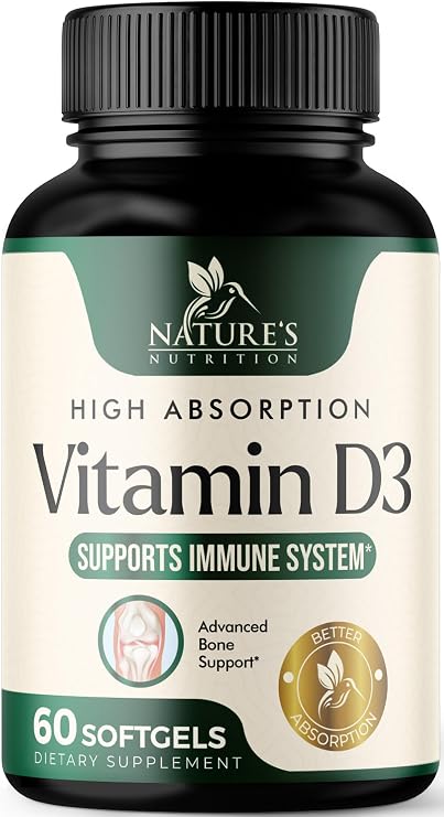 Vitamin D3 5000 IU 125 mcg Per Serving - Extra Strength Vitamin D for Bone Health, Teeth, Muscle & Immune Support - High Absorption D3 Supplement - Non-GMO Gluten Free - USA Bottled - 60 Softgels