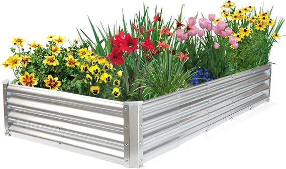 JERIA 631ft Raised Garden Bed with Support Rods,Galvanized Raised Garden Bed Kit Outdoor Metal Gardening Planter Box for Vegetable, Fruits, Flower