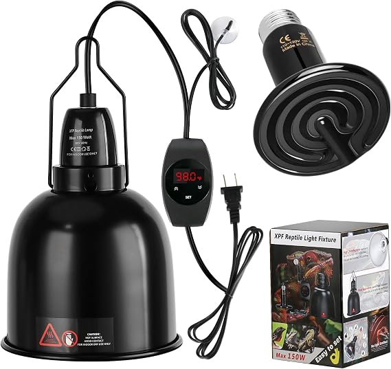 XFP Reptile Light Fixture with Thermostatic Timer, 5.5'' Reptile Heat Lamp Fixture, Added Switch Control Function with 300W Heat Lamp Bulbs for Reptile Glass Terrariums