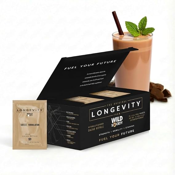 WILD SOCIETY Longevity Shake, Chocolate Protein Powder, 15 Servings