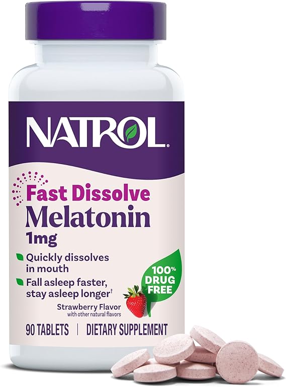 Natrol Fast Dissolve Melatonin 1 mg, Sleep Support for Adults, Sleeping Aid Dietary Supplements, Melatonin for Adults, 90 Tablets