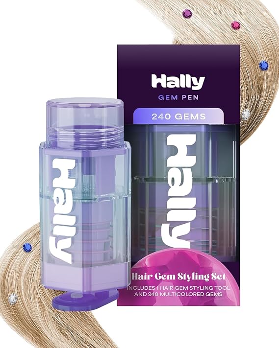 Hally Hair Gem Pen Kit with 240 Stick-On Hair Gems and Stamper Tool | Easy to apply and hair-safe adhesive; a colorful accessories kit for girls and kids that adds instant sparkle.