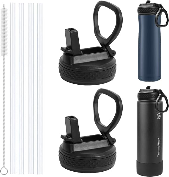 2Pack Straw Lid Compatible with ThermoFlask 18OZ/24OZ/32OZ/40OZ/64OZ Water Bottle, Replacement Lid Fits Hydro Flask/Iron Flask/Contigo wide mouth bottle, Leak Proof and Spill Proof, Easy to Carry
