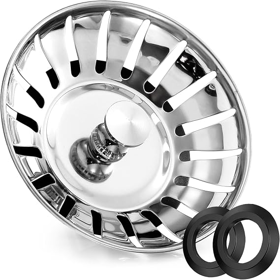 Stainless Steel Kitchen Sink Bowl Strainer and Plug, 78mm Kitchen Sink Plug for Single Double Bowl Use, Kitchen Bathroom Food Hair Catcher Filter Stopper - Prevent Clogs, Bad Smells