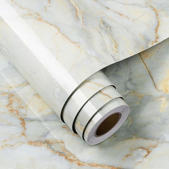 FunStick Blue Cracked Marble Contact Paper for Countertops Peel and Stick Waterproof Marble Countertop Contact Paper Removable Blue Gold Marble Wallpaper for Kitchen Bathroom Cabinets Desk 12"x200"