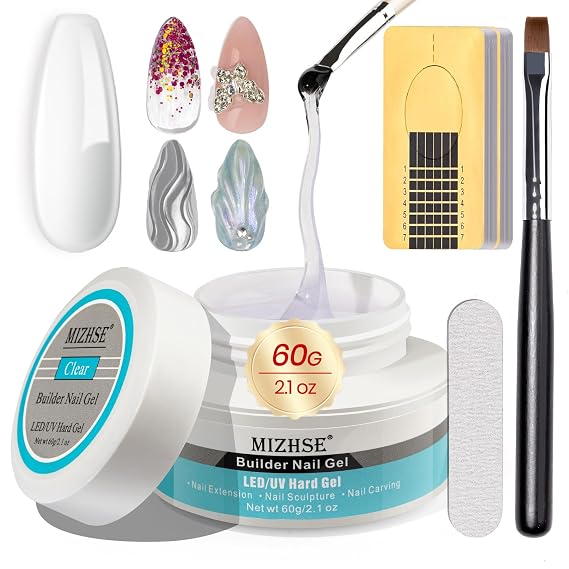 MIZHSE Builder Gel For Nails - 60g Clear Hard Gels Builder Nail Gels