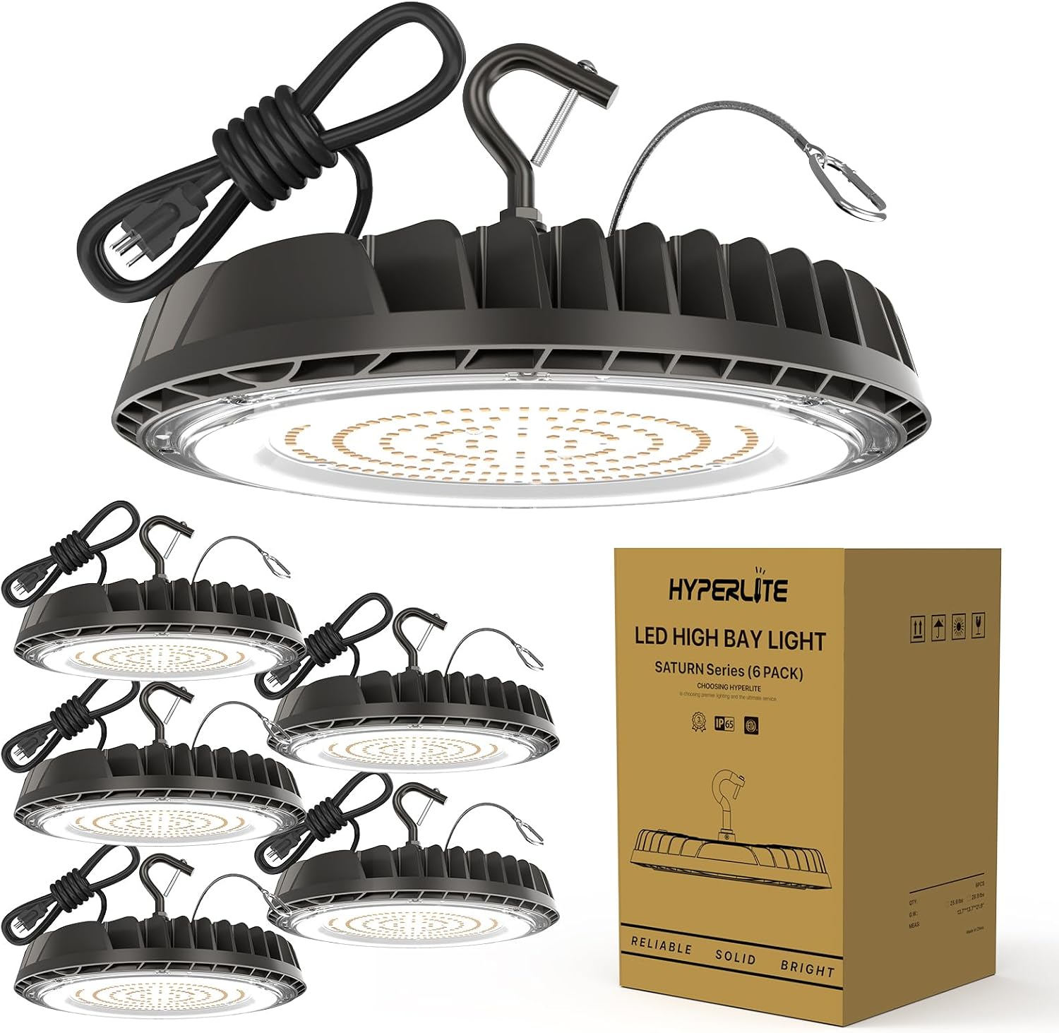 HYPERLITE High Bay LED Shop Lights: 150W 6-Pack UFO LED High Bay Light 21000LM - LED High Bay Lights for Commercial Lighting 2025 New with ETL Listed