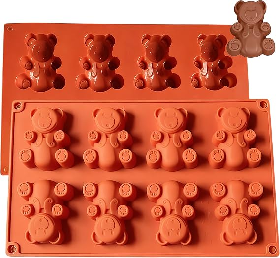 8 Cavities Bear Shape Silicone Mould, Baking DIY Tools Cake Mold, Set of 2 Pieces Non Stick Molds for Muffin Chocolates Jelly Candy Cookie Soap, etc