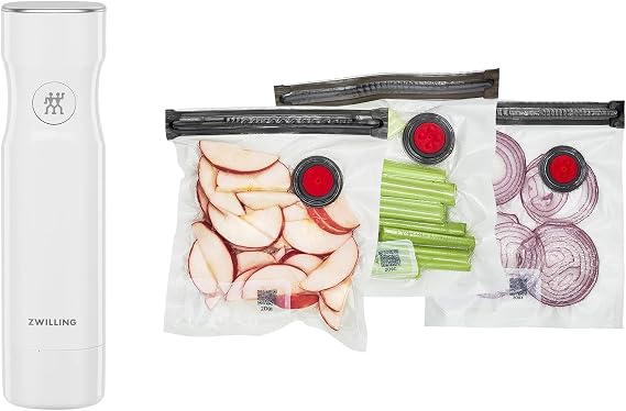ZWILLING Fresh & Save 4 pc Vacuum Sealer Machine Set, 4 Small Reusable Snack Bags, Sous Vide Bags, Food Saver