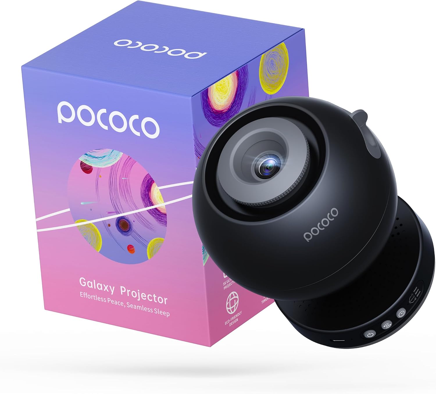 POCOCO Galaxy Projector Star Projector Night Light Kid Adult Bedroom, Home Planetarium for Decoration, Birthday Gift for Sleep Aid and Relaxation - with 2 Discs, Black [Energy Class A]