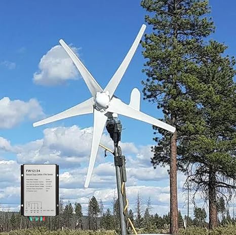 500W Horizontal Windkraftanlage 12V 24V Windturbinen 3-Phasen Generator 5-Blätter Windgenerator Komplettanlage für Stromergänzungmit MPPT Laderegler (12 Volt)