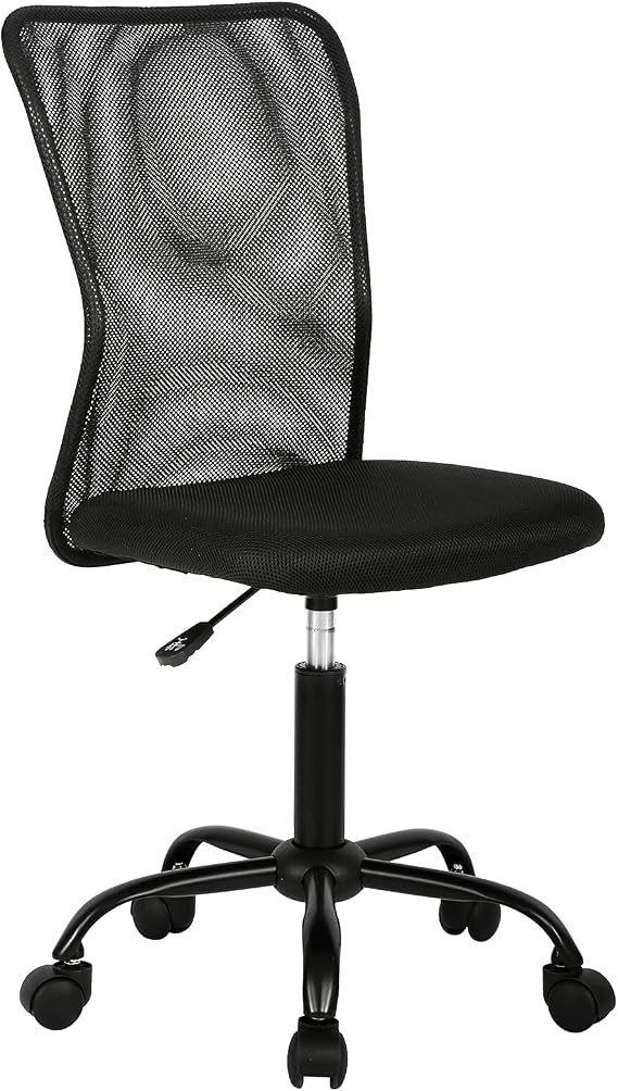 Armless Home Office Chair, Home Desk Chair Adjustable Rolling Chair Lumbar Support Mesh Back Office Chair for Home Office Conference Room,Black (Black)