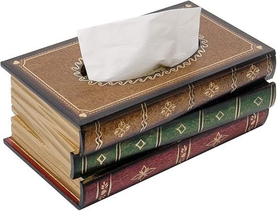 Retro Wooden Antique Book Tissue Box Cover Rectangular Home Library Decor