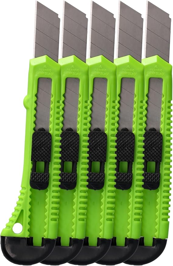 ToolSpace 5 Stück Cuttermesser Set 18 mm 5x Teppichmesser Scharfe Klinge Robustes Profi Cutter Messer Stanleymesser Kattermesser Tapeziermesser Besser als Einweg Stanley Messer mit Abbrechklinge