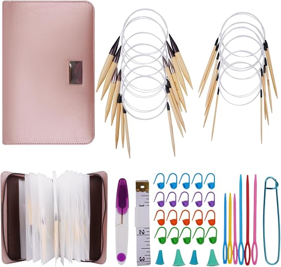 WAZAIGUR 32inch/81cm Bamboo Circular Knitting Needles Set, 3mm- 10mm