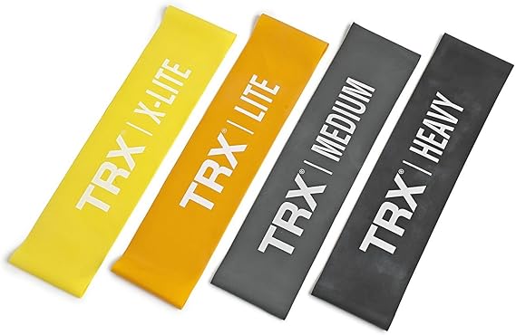 TRX Training 12" Mini Bands, Increase The Intensity of Workouts, Set of 4, X-Light, Light, Medium and Heavy