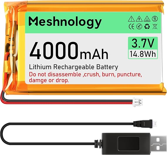 3.7V 4000mAh Li Battery with USB Charger Cable 124065 1S LiPo Battery with Protection Board Insulated Rubber Tape and Micro JST 1.25 Plug for Arduino ESP32 Module Board Drone RC Car (1Pack)