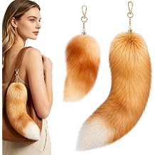 2PCS herian Tail, Tail Keychain, Fox Tail with Keyring, Furry Tail for Bag Backpack Cosplay, Fox Keyring Accessory