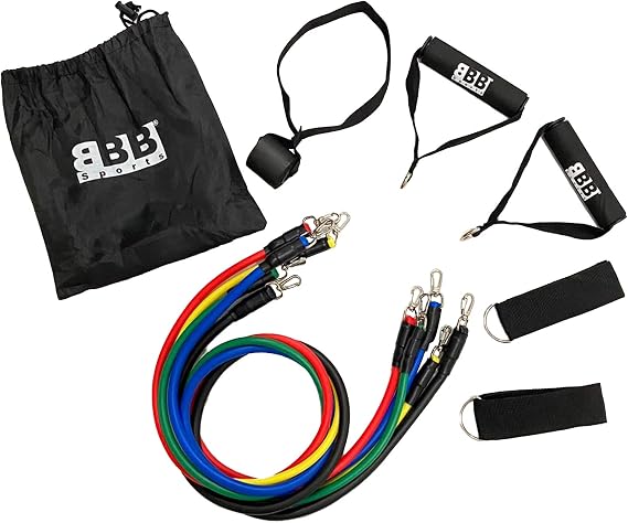 BBB Sports 11-Piece Resistance Tube Bands Set with Handles - Up to 100 LB for Working Out with Handles for Men and Women, Exercising Bands for Strength Training Equipment at Home