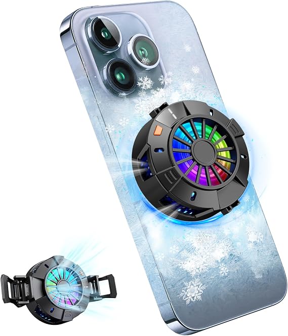 2-in-1 Magnetic & Clip-On Phone Cooler Semiconductor-Powered Gaming Cell Phone Cooling Fan Radiator for iPhone/Android/iPad/Tablet Ideal for Gaming, Video Calls, Live Broadcasting, and Vlog