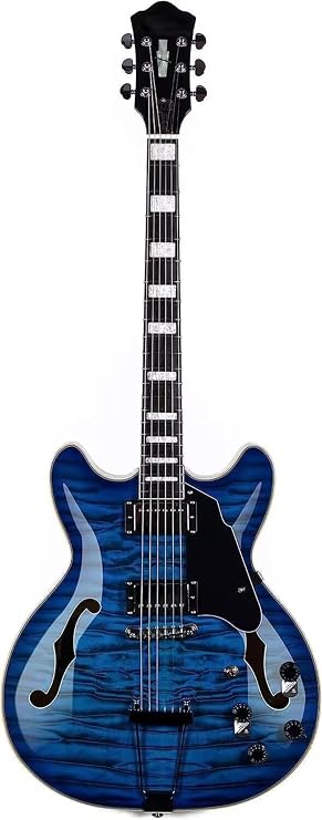 335 Semi-Hollow Jazz Electric Guitar, Humbucking Pickups, Semi-Hollow Body, Rosewood Fretboard, for Adults Professional Electric Guitar (Blue)