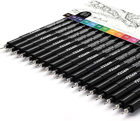YISAN 18-Pack Colored Drawing Markers for Artists,Fineliner Pens,Micro-line Pens,11 Waterproof Archival Ink Colors Felt Tip & 7 Black,70344