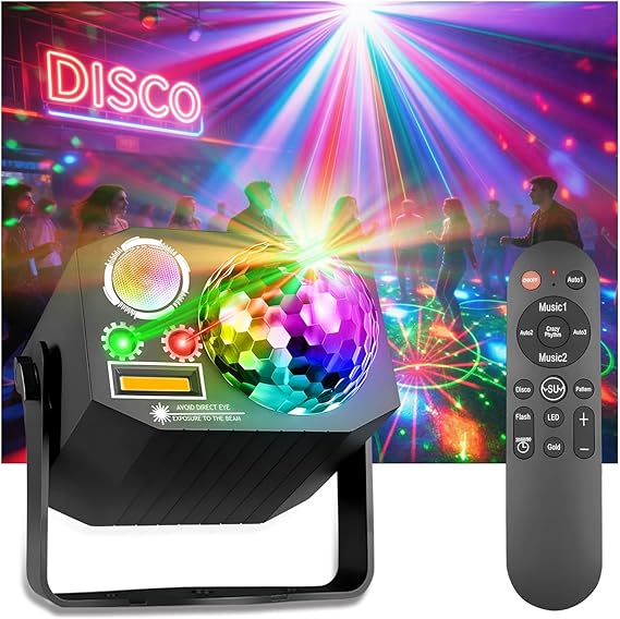 Dj Party Disco Ball Lights with Pattern and Sound Activated,10 ft USB Cable, Laucnpty LED Stage Strobe Light that Sync with Music, Christmas Rave/Home Karaoke/Dance/Club Bar Lights for Parties