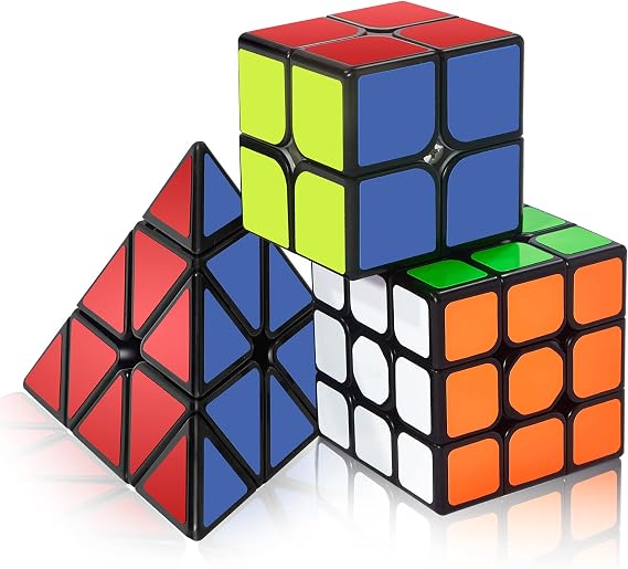 ROXENDA Speed Cube Set, 2X2 3X3 Pyramid Speed Cube Stickerless Fast Cube with Instruction (Original sticker cube set)