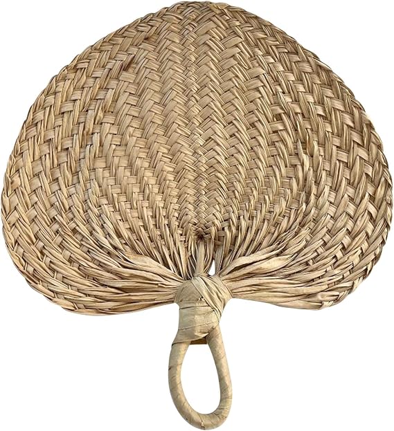 12pcs Raffia Hand Fans: Handmade Woven Palm Leaf Fans for Wedding Party Favors, Farmhouse/Boho Wall Decor, Summer Cooling Accessories, Indoor/Outdoor Use 12x11"