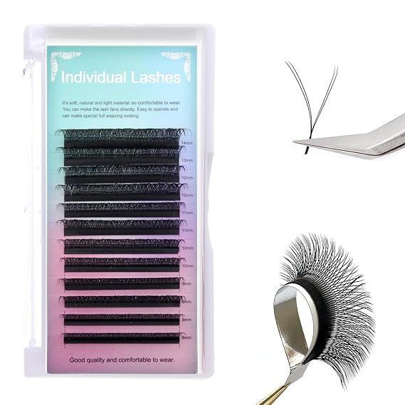 YY Lash Extensions Supplies C D Curl Premade Fans Volume Eyelash Extension Faux Mink Soft Matte Black Natural Volume Lashes 2D Fans YY Type 12 rows Lashes (0.07 C/D MIX 8-15mm) (YY-07-D, 9mm)