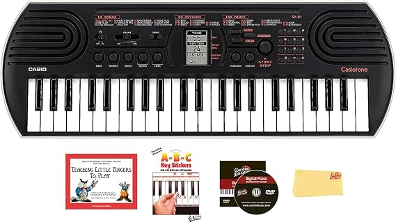 Casio SA-81 44-Key Mini Keyboard Bundle, Key Stickers, Instructional Book, Instructional DVD, and Austin Bazaar Polishing Cloth