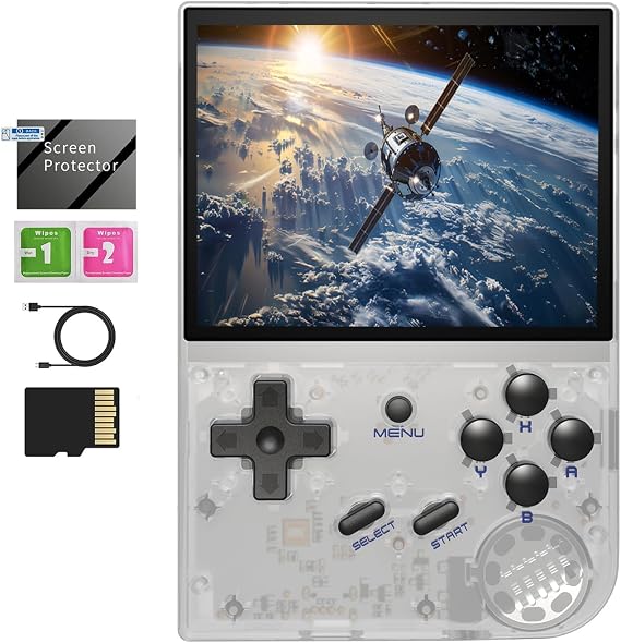 RG35XX 2024 Retro Game Console with 64GB Card rg35xx Handheld Game Console 3.5" IPS Screen Linux System Classic Emulator Handheld Game Console Support HD TV Output White