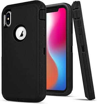 for iPhone Xs Max Case(6.5") with Glass Screen Protector Shock Absorbent Protective Case Heavy Duty Protection Shock-Resistant Dustproof Armor Case Cover Compatible with iPhone Xs Max (Black)