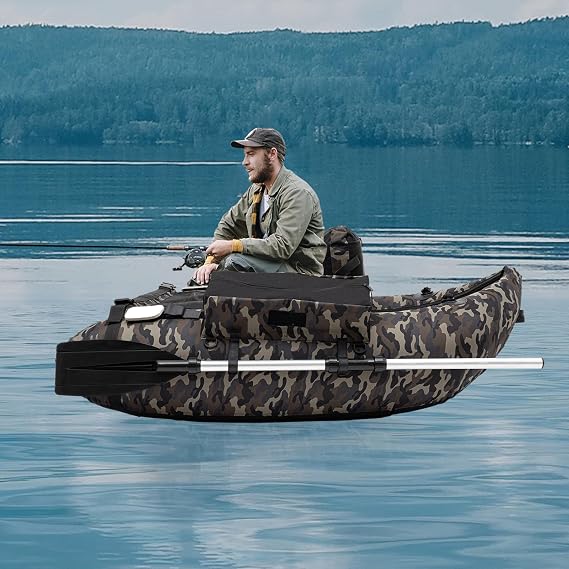 286lbs Inflatable Fishing Boat Durable Belly Boat,Inflatable Float Tube with Oar|Fish Ruler|Pump|Storage Pockets|Repair Tools|Adjustable Straps|Fin for Fishing Rafting,53.5 * 41.3 * 21in