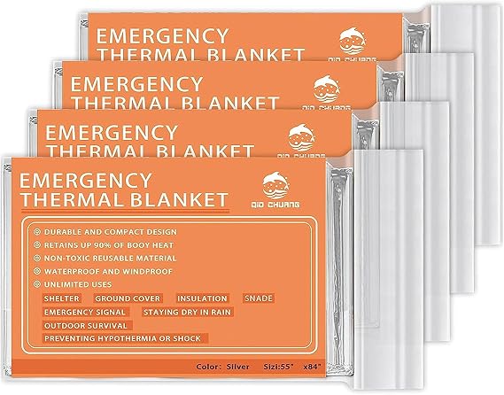 QIO CHUANG Emergency Mylar Thermal Blankets 4 Packs Survival Kit 84''x55''