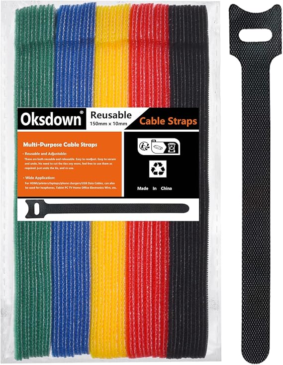 50 Pack 5 Color Reusable Cable Ties Multi Color Releasable Cable Straps Adjustable Hook and Loop Colorful Cable Wire Tidy for PC Cable Management