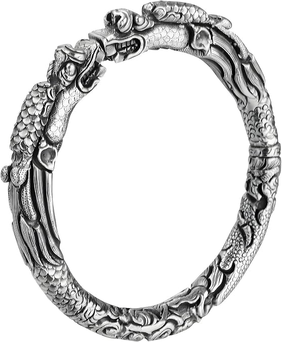 Vintage Viking 999 Sterling Silver Dragon Bracelet, Handmade Full Relief Craftsmanship, Unique and Fashionable Jewelry Gifts