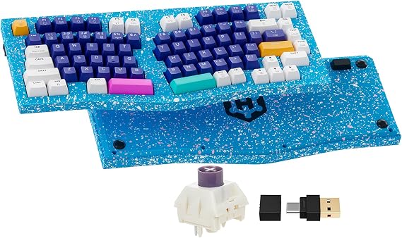 Hexgears F2 - Aluminum Custom Mechanical Keyboard, Split Alice 83 Key Layout Ergonomic Keyboard, Hot Swappable Creamy Linear Switch, BT5.0/2.4GHz/USB-C, RGB Backlit for Win/Mac (Color Blue)