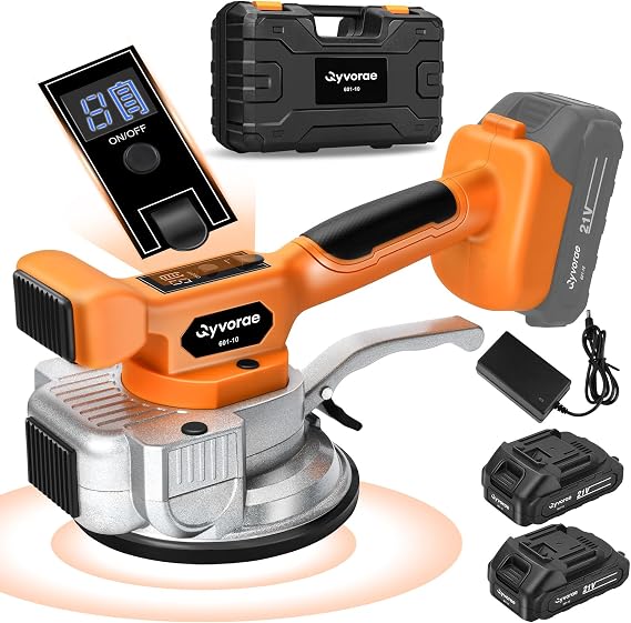 Tile Vibration Tool, Portable Cordless Tile Vibration Leveling Machine with 2 Batteries, 9 Adjustable Speed Level Digital Display, 5.7in Suction Cup for Tile, Floor, Thick Glass