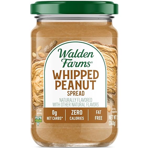 Walden Farms Whipped Peanut Spread Zero Calorie, Low Carb, Keto-Friendly, Vegan, Sugar-Free, Creamy Whipped Peanut Flavor 12 oz Bottle