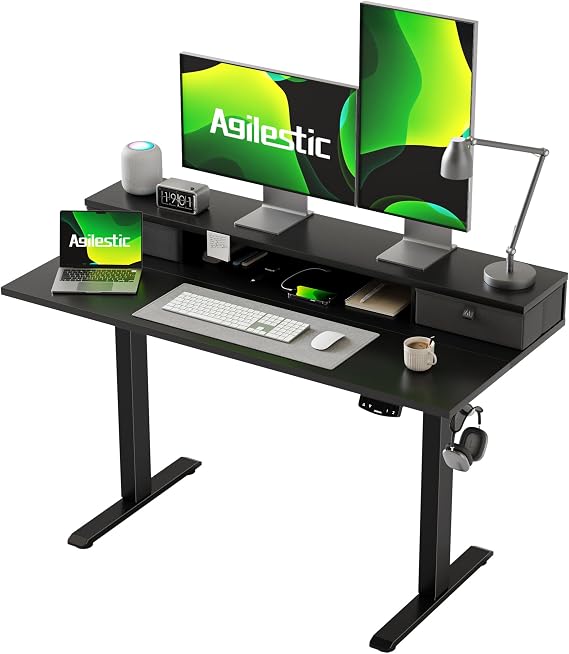 Agilestic Electric Adjustable Height Desk, with 2 Fabric Drawers, 120x60cm