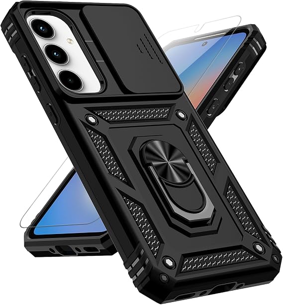 Samsung Galaxy A35 5G ケース スライドカメラカバー付きHDスクリーンプロテクターミリタリーグレード16フィート落下試験済み 磁気リングホルダー キックスタンド 保護ケース Galaxy A35 5G 2024用 ブラック