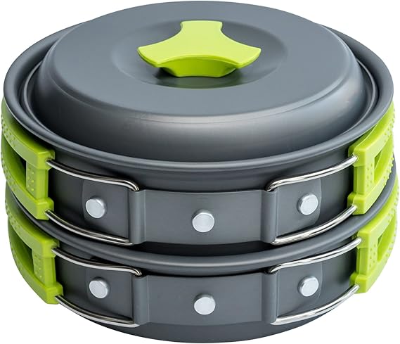 MalloMe Camping Cookware Mess Kit for Backpacking Gear Camping Cooking Set - Camping Pots and Pans Set - Backpacking Stove/Portable Stove Compatible - Camp Kitchen Equipment Accessories Pot