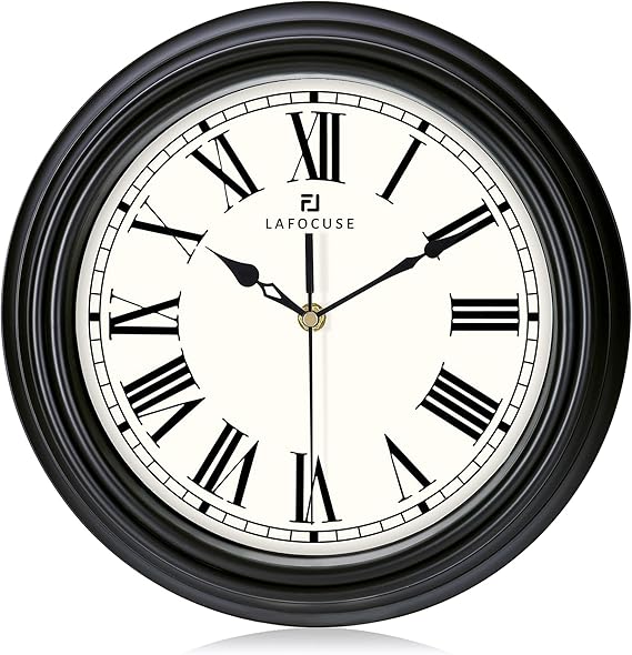 Lafocuse 12 Inch Analog Retro Black Wall Clocks Roman Numerals