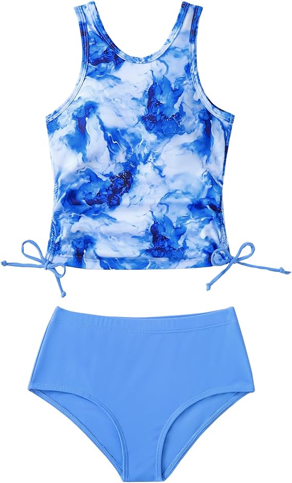 YOURUIKEY Girls Tankini Swimsuit 2 Piece Halterneck Bathing Suit Adjustable Straps and Removable Bra for Girls and Teen 7-16Y