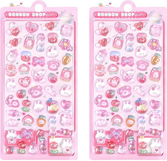 100pcs 3D Stickers, Puffy Stickers for Children Pink Sticker Pack