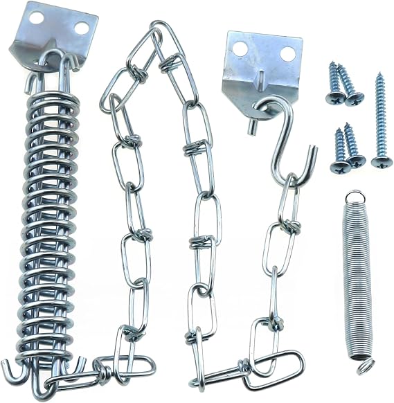 1 Set of Spring Loaded Screen Door Chain Set Silver Windproof Door Chain Heavy Duty Storm Door Hardware Suitable for Wooden Door Aluminium Door Composite Door